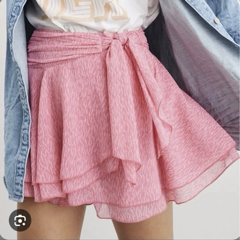 Aerie Pink Fairycore Ruffle Wrap Mini Skirt XS Tie Waist Cottagecore Coquette